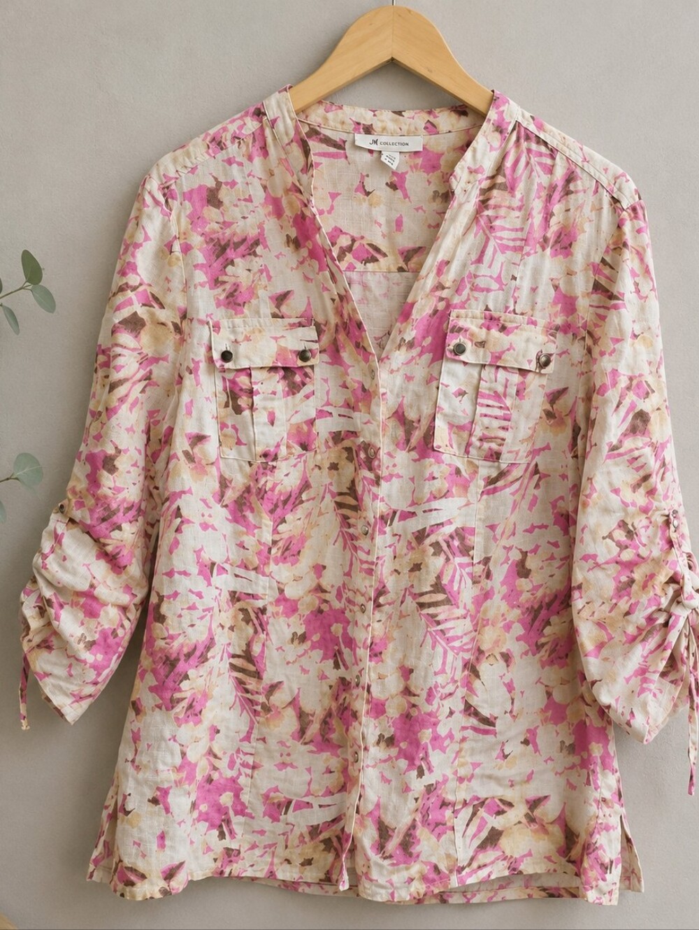 JM Collection Linen Floral Blouse
